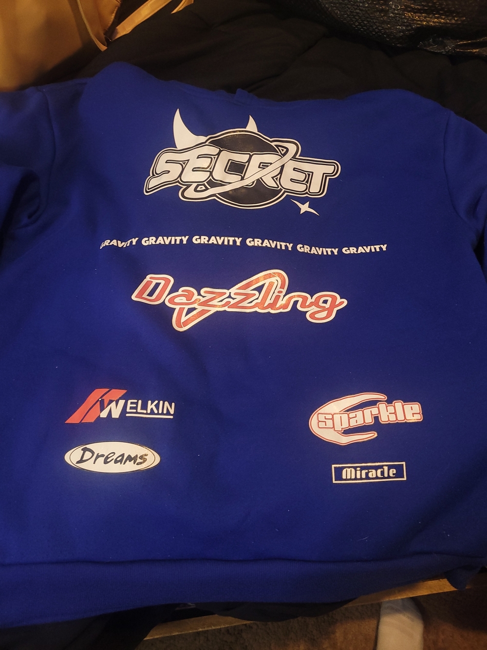 Blue Graphic Hoodie with White & Red Logos